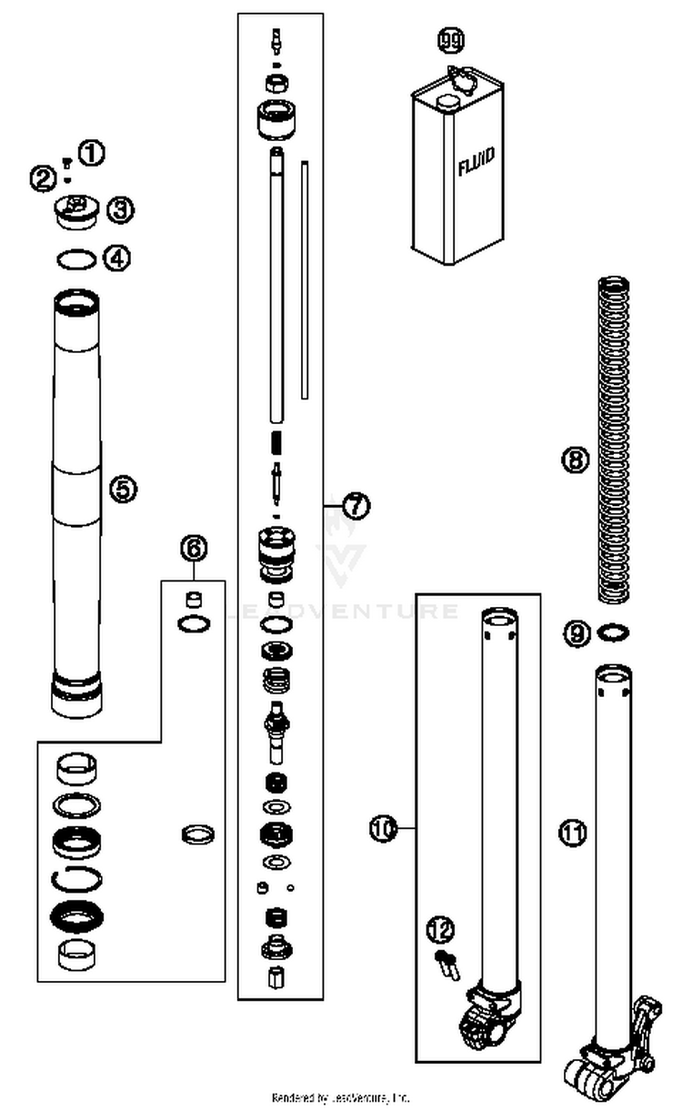 Front Fork Disassembled 65 SX Chassis - 2016 Schematic
