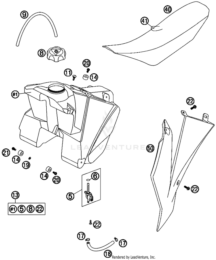 Tank, Seat, Cover Schematic