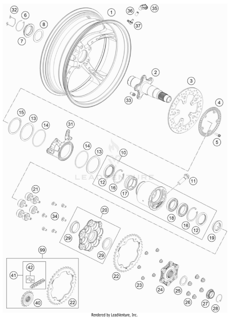 Rear Wheel 1290 SUPER DUKE GT, orange CHASSIS - 2023 Schematic