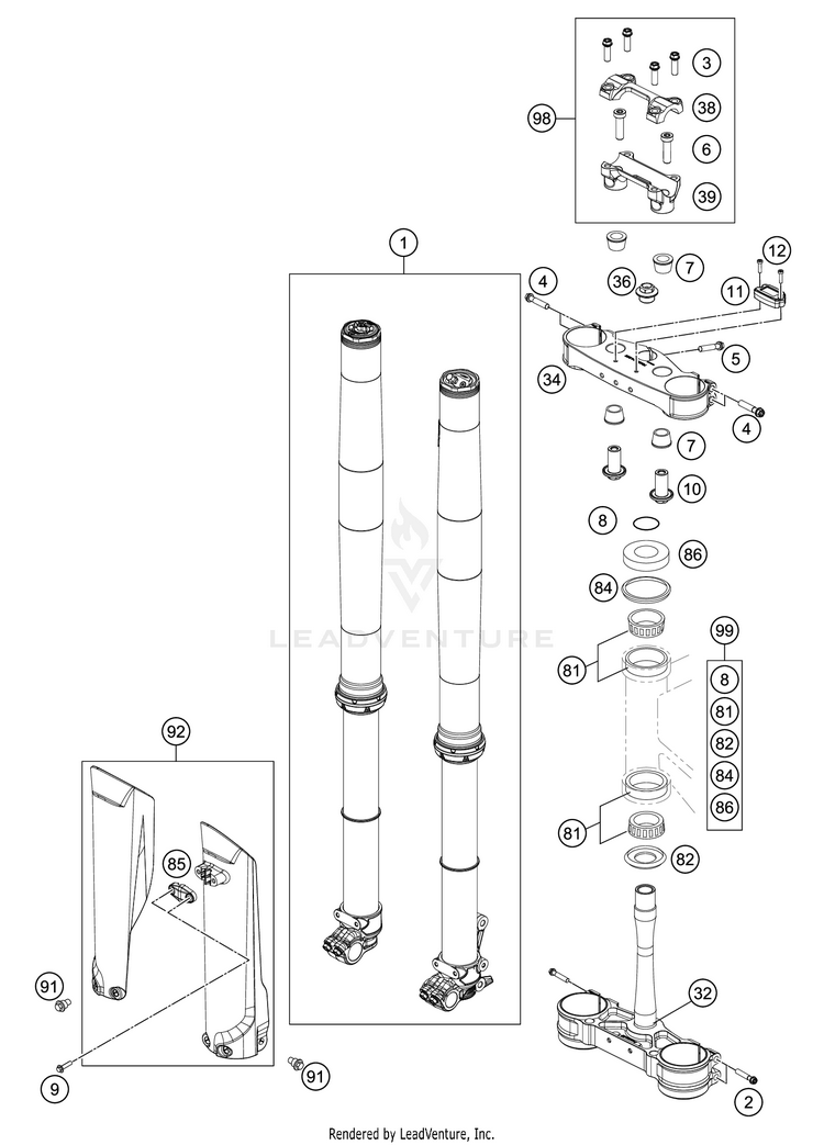 Front Fork, Triple Clamp 450 XC-F Chassis - 2021 Schematic