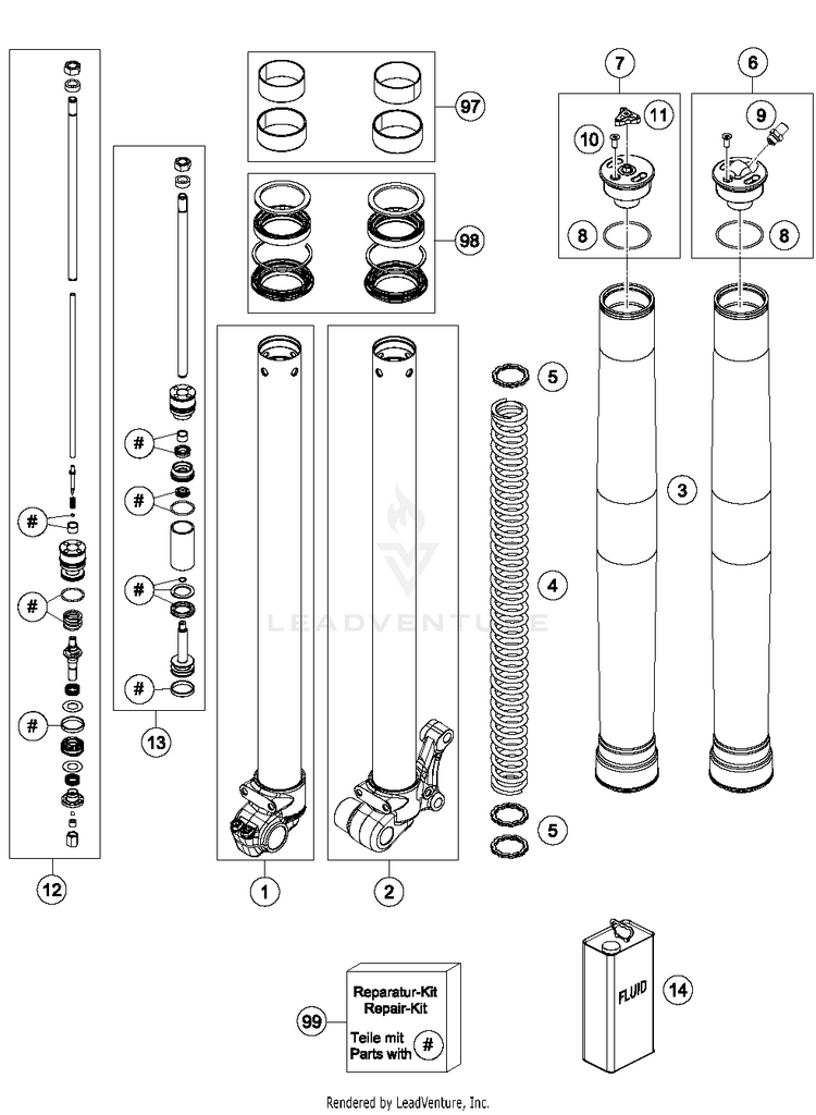 Front Fork Disassembled 50 SX CHASSIS - 2017 Schematic