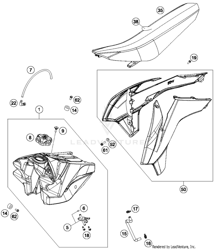 Tank, Seat, Cover 250 SX Chassis - 2016 Schematic