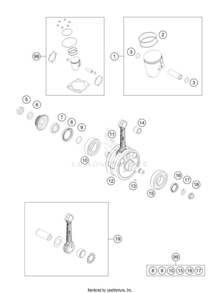 Crankshaft, Piston 300 XC Engine - 2023 Schematic