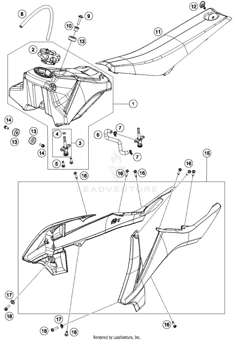 Tank, Seat, Cover 65 SX CHASSIS - 2017 Schematic
