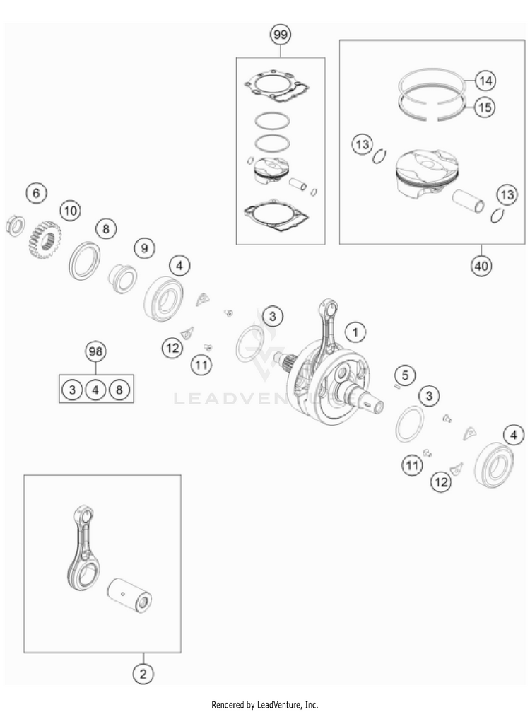 Crankshaft, Piston 350 EXC-F USA Engine - 2022 Schematic