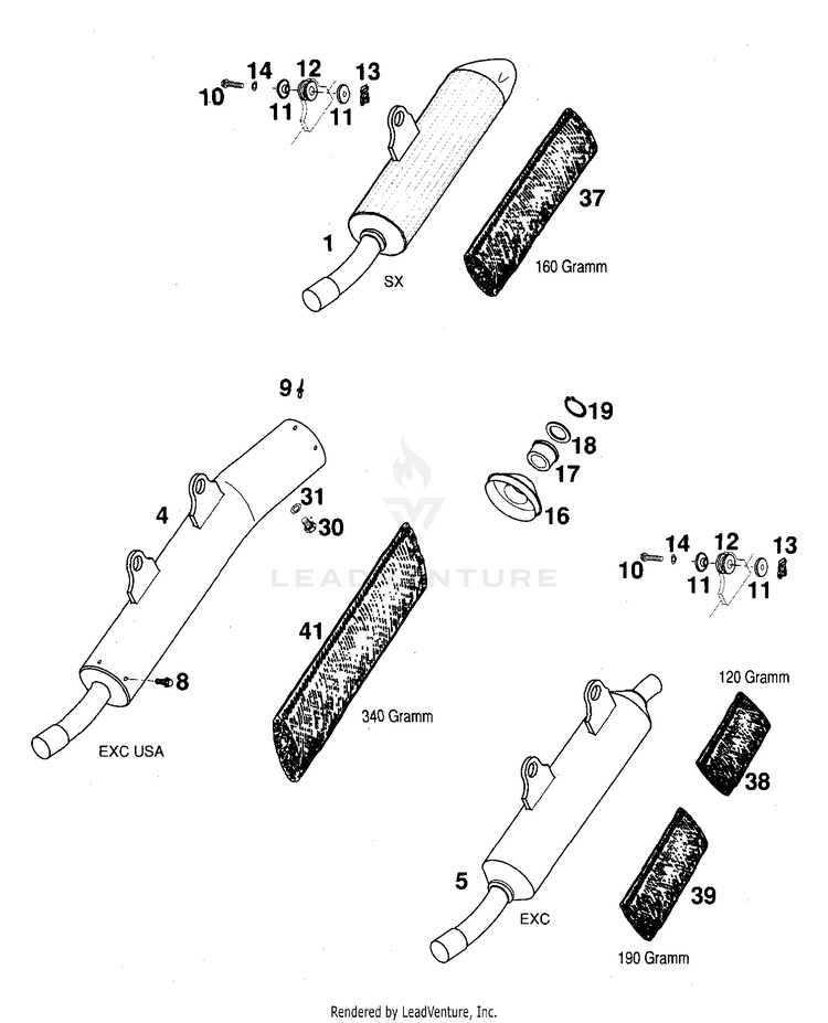 Exhaust Silencer 125 EXC Chassis - 2000 Schematic