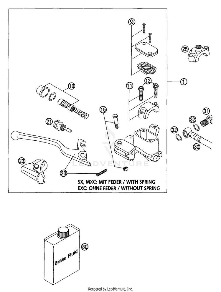 Hand Brake Cylinder 250 EXC Chassis - 2002 Schematic