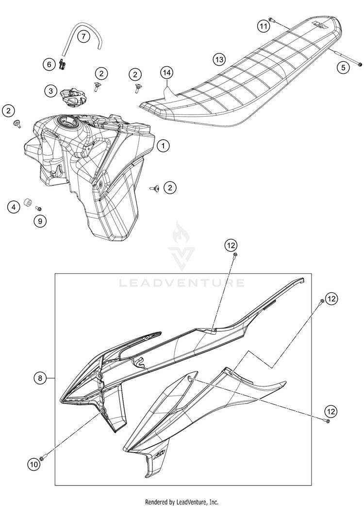 Tank, Seat 250 XC TPI Chassis - 2021 Schematic