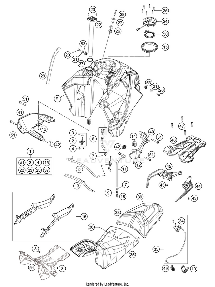 Tank, Seat 1290 SUPER ADVENTURE S SILVER CHASSIS - 2020 Schematic