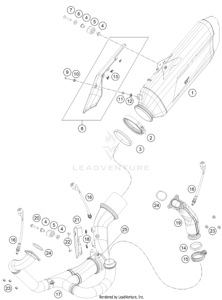 Exhaust System 1290 SUPER ADVENTURE S, grey CHASSIS - 2023 Schematic