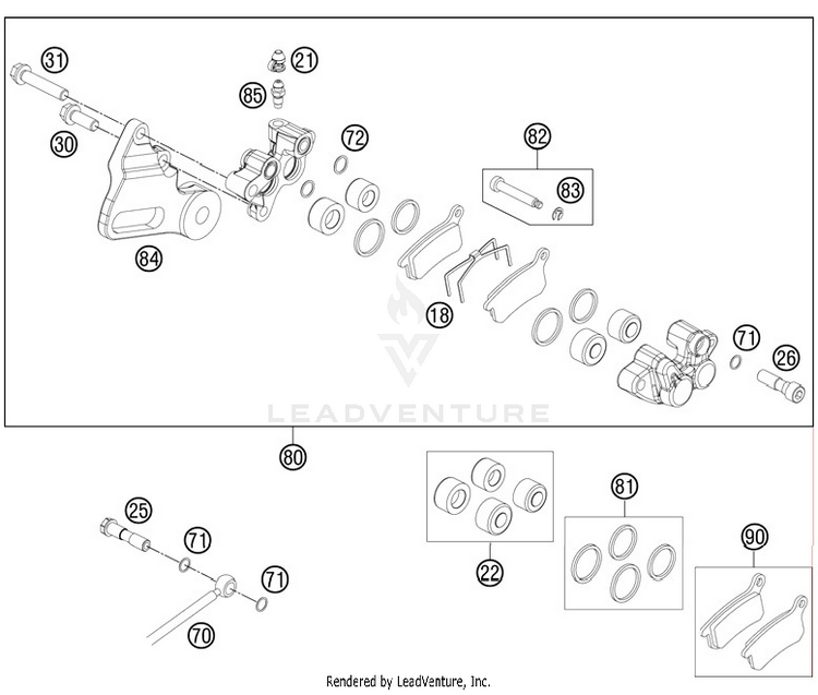 Brake Caliper Rear 65 SX Chassis - 2012 Schematic