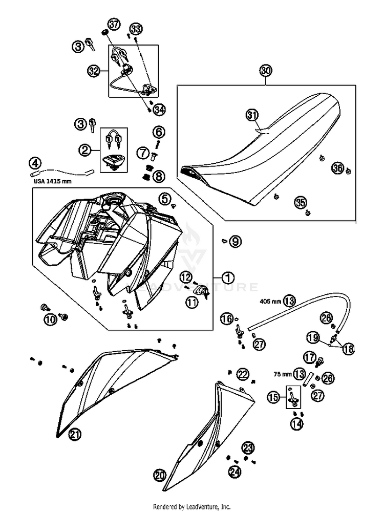 Tank, Seat, Cover 690 Supermoto Black Chassis - 2007 Schematic