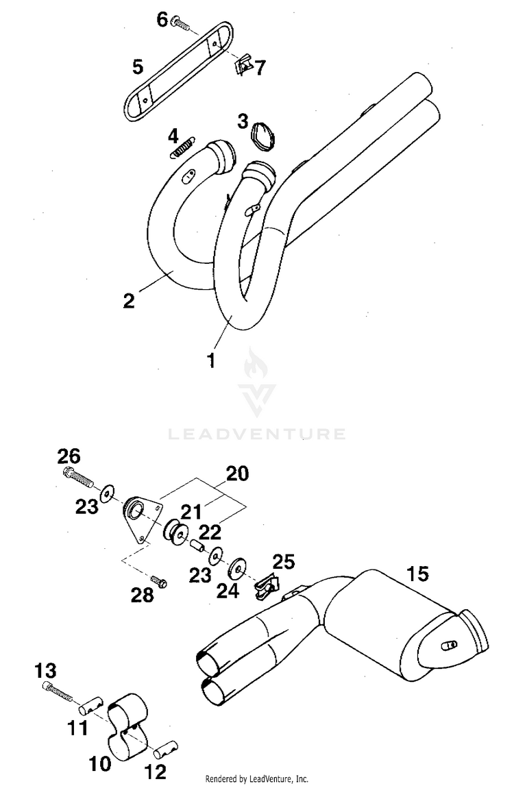 Pipes, Pre Silencer 620 RXC Chassis - 1996 Schematic