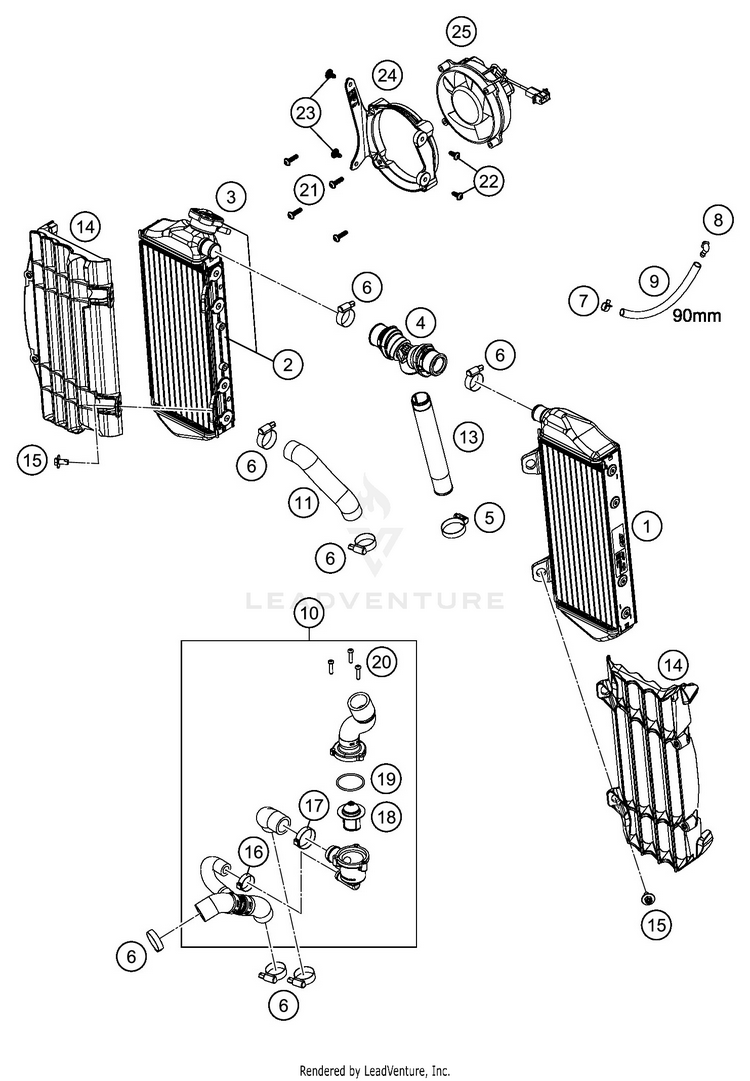 Cooling System 500 EXC-F SIX DAYS ENGINE - 2020 Schematic