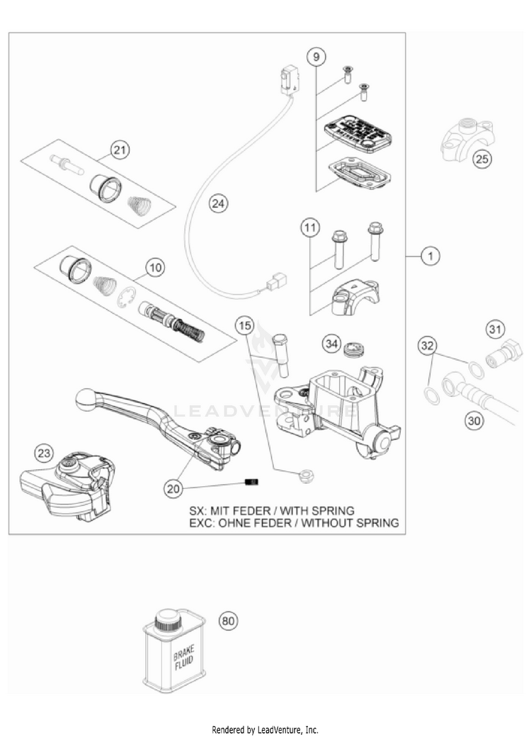 Front Brake Control 350 EXC-F CHASSIS - 2023 Schematic