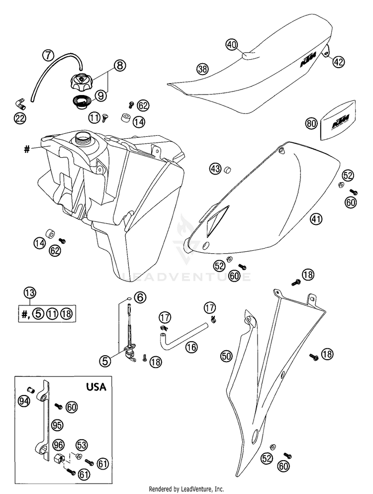 Tank, Seat, Cover 300 MXC Chassis - 2003 Schematic