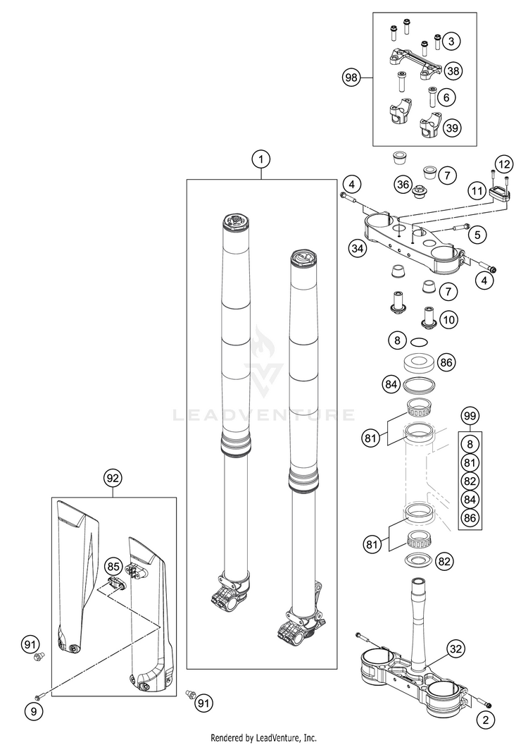 Front Fork, Triple Clamp 350 SX-F CHASSIS - 2020 Schematic