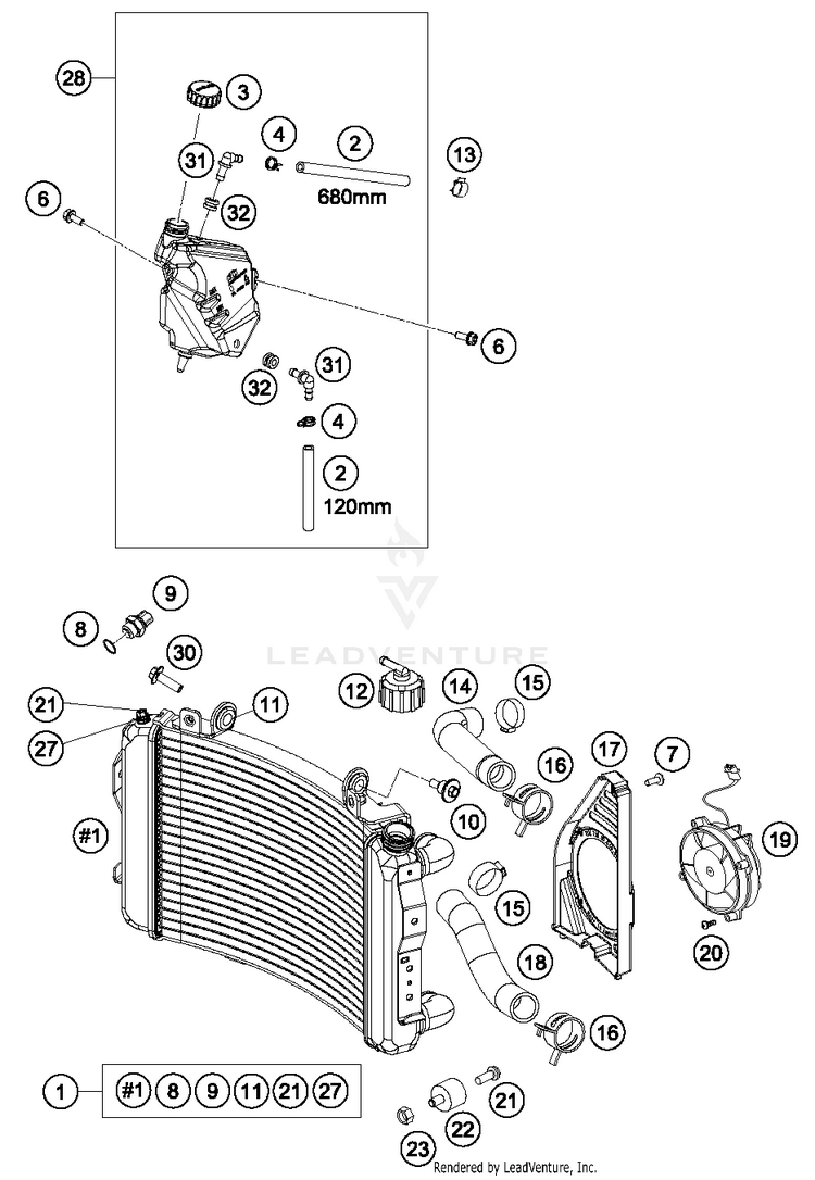 Cooling System 690 DUKE ORANGE ENGINE - 2017 Schematic