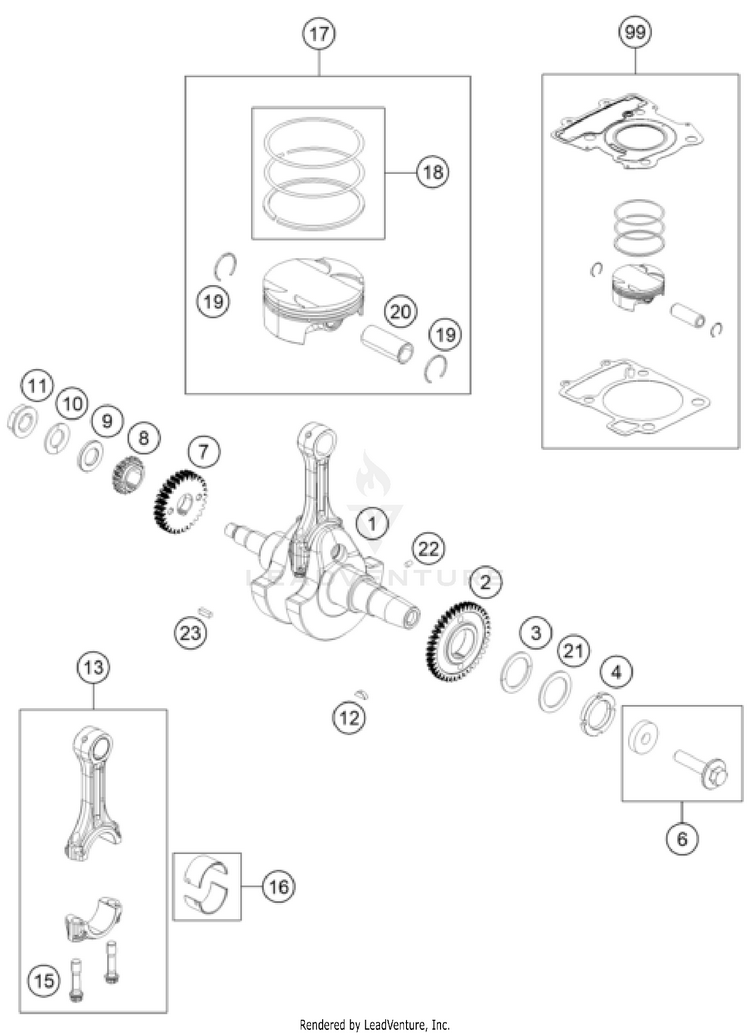 Crankshaft, Piston 390 Adventure ENGINE - 2024 Schematic