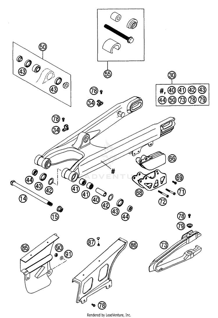 Swingarm, Chain Guard 200 EXC Chassis - 2003 Schematic