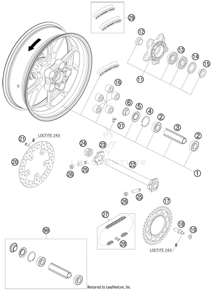 Rear Wheel 990 Supermoto R Chassis - 2010 Schematic