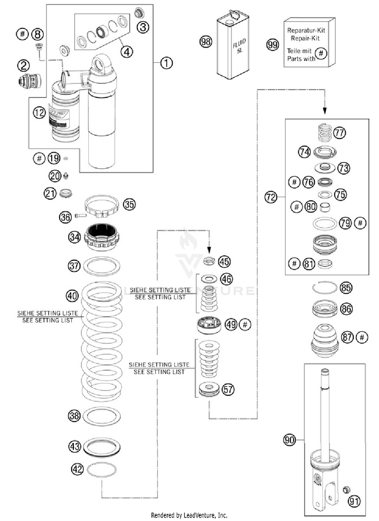 Shock Absorber Disassembled 300 XC Chassis - 2012 Schematic
