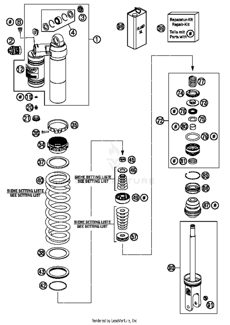 Monoshock Disassembled 300 XC Chassis - 2014 Schematic