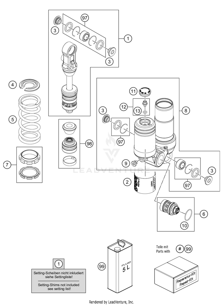 Shock Absorber Disassembled 50 SX Factory Edition Chassis - 2021 Schematic