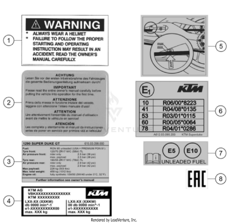 Technic Information Sticker 1290 SUPER DUKE GT, orange CHASSIS - 2023 Schematic