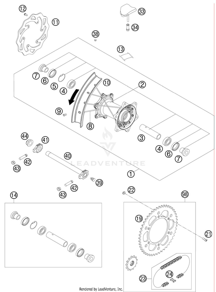 Rear Wheel 250 SX Chassis - 2011 Schematic