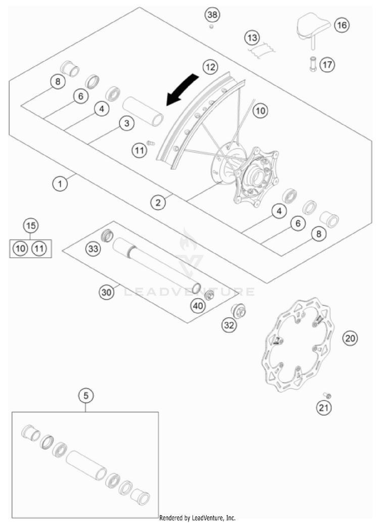 Front Wheel 500 EXC-F US CHASSIS - 2022 Schematic