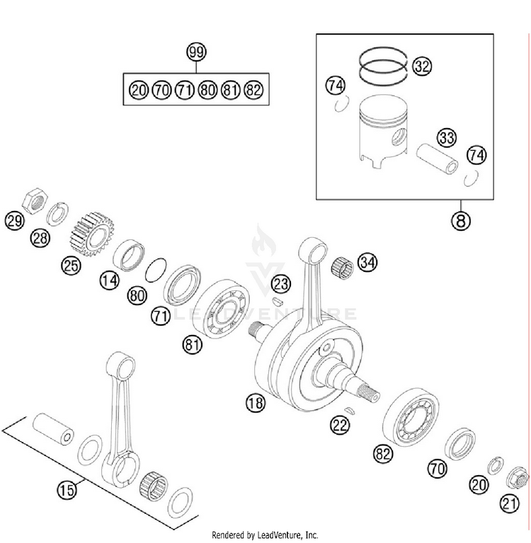 Crankshaft, Piston 150 XC Engine - 2012 Schematic