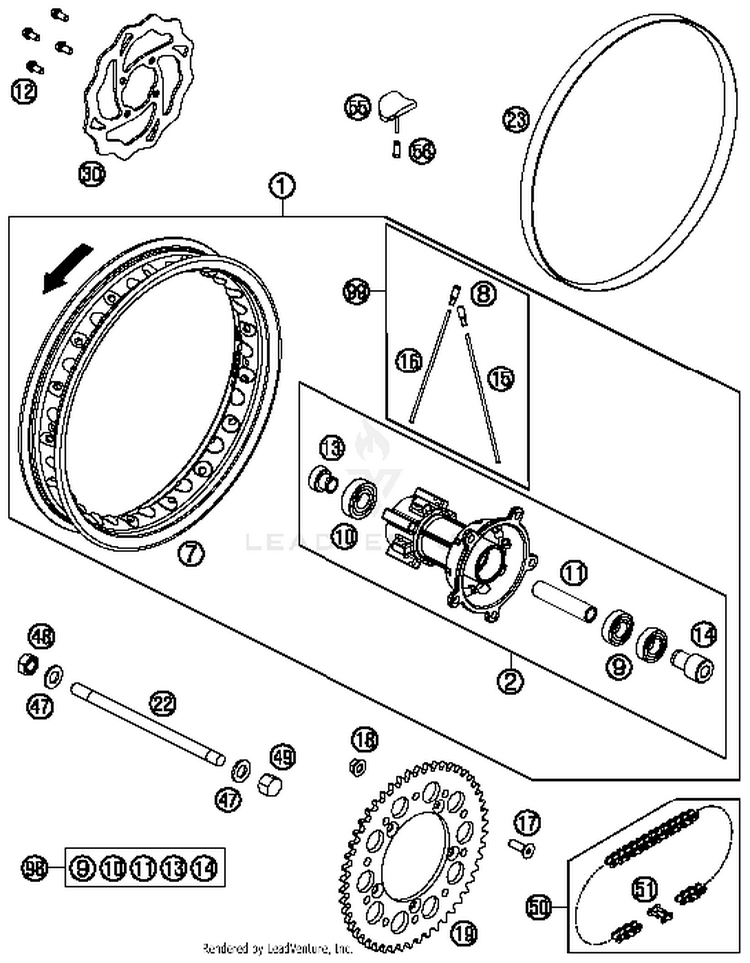 Rear Wheel 65 SX Chassis - 2015 Schematic