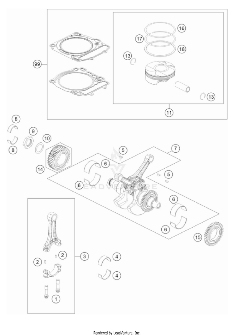 Crankshaft, Piston 1290 SUPER ADV. S/R Engine - 2022 Schematic