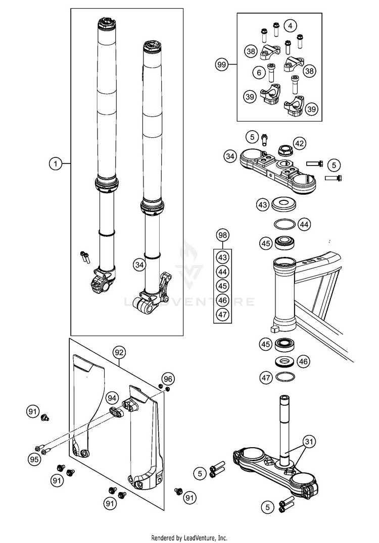 Front Fork, Triple Clamp SX-E 5 CHASSIS - 2020 Schematic