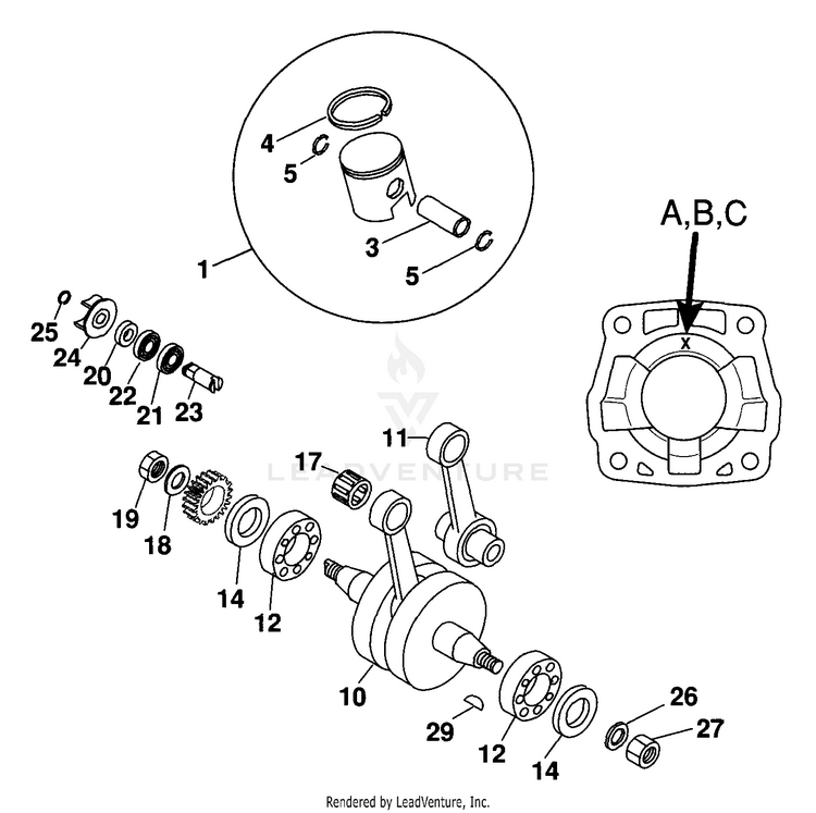 Crankshaft, Piston 65 SX Engine - 2000 Schematic