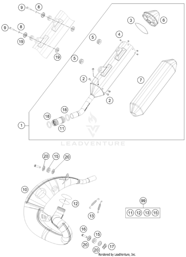 Exhaust System 150 XC-W CHASSIS - 2023 Schematic