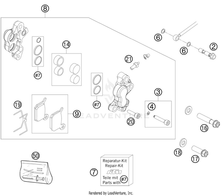 Brake Caliper Front 50 SX Mini Chassis - 2011 Schematic