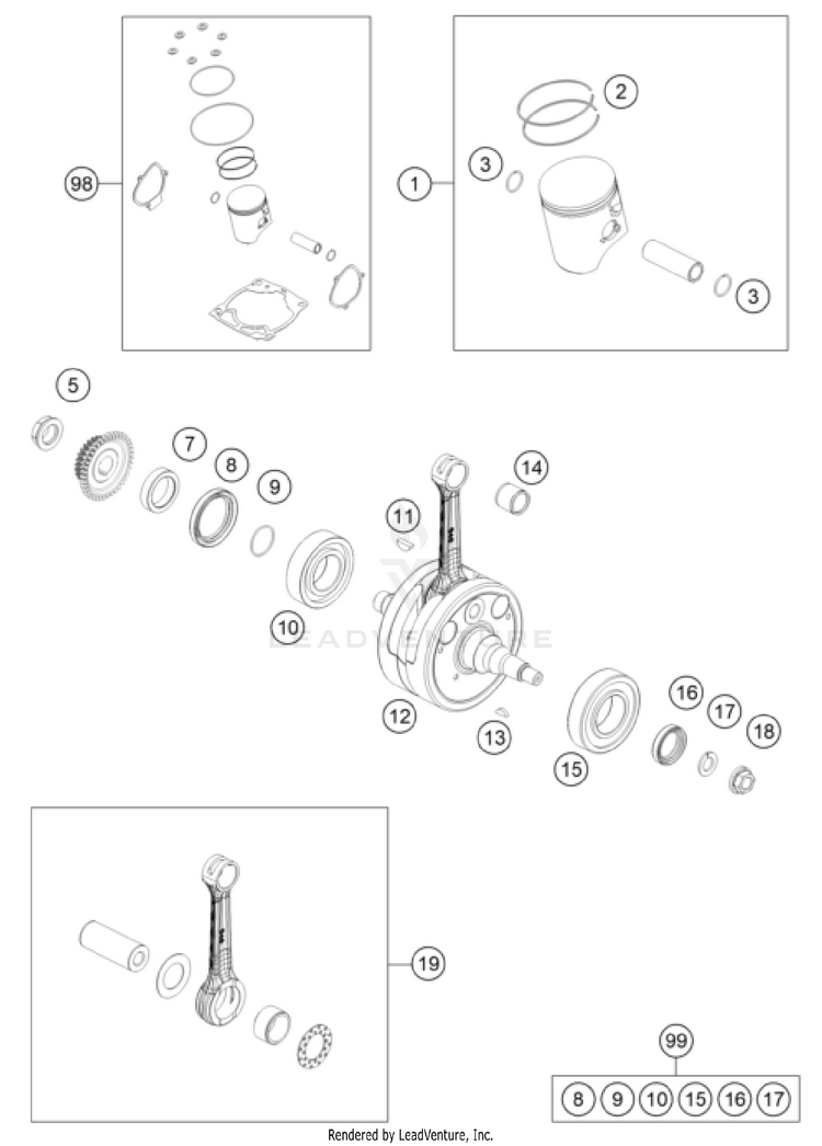 Crankshaft, Piston 250 XC ENGINE - 2025 Schematic