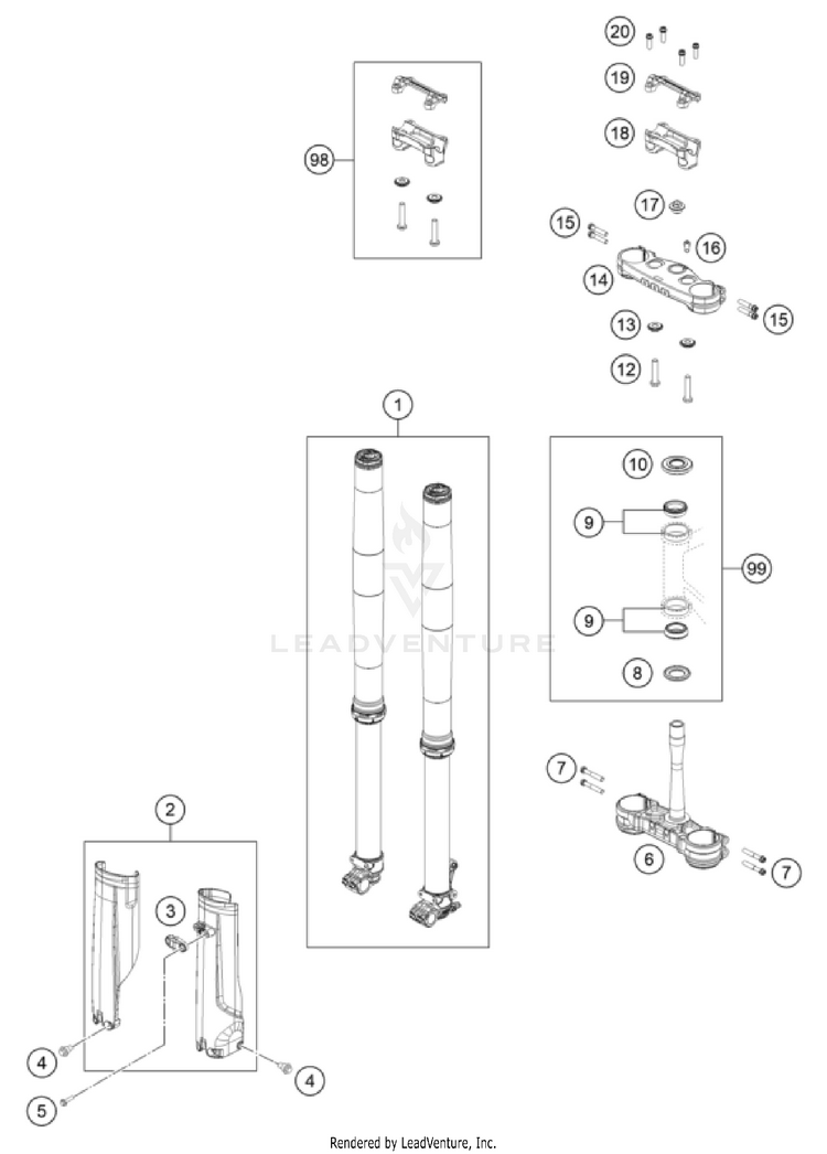 Front Fork, Triple Clamp 150 XC-W US CHASSIS - 2024 Schematic