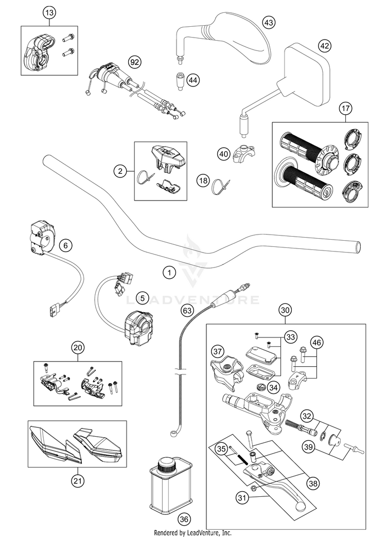Handlebar, Controls 500 EXC-F SIX DAYS Chassis - 2021 Schematic