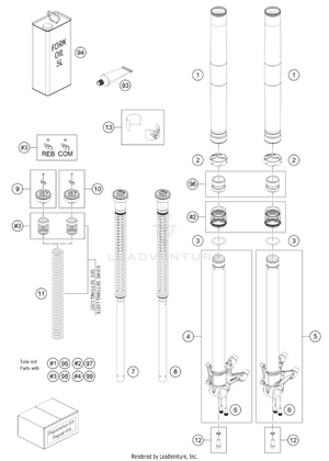 Front Fork Disassembled Schematic