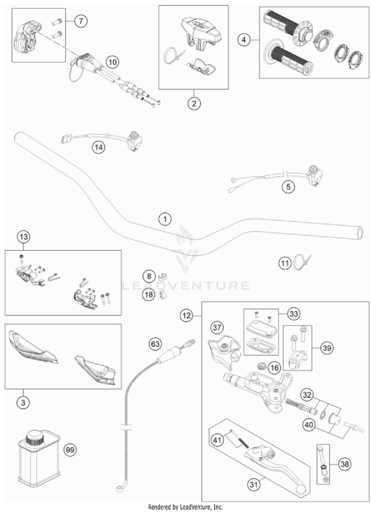 Handlebar, Controls 150 XC-W TPI US CHASSIS - 2022 Schematic