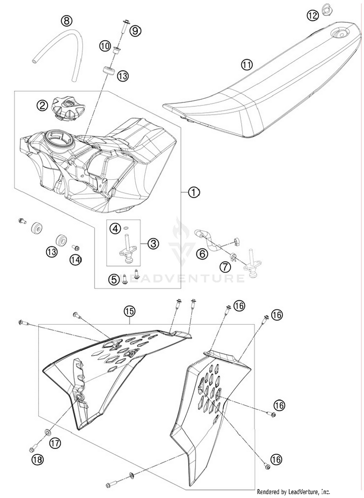 Tank, Seat, Cover 65 SX Chassis - 2012 Schematic