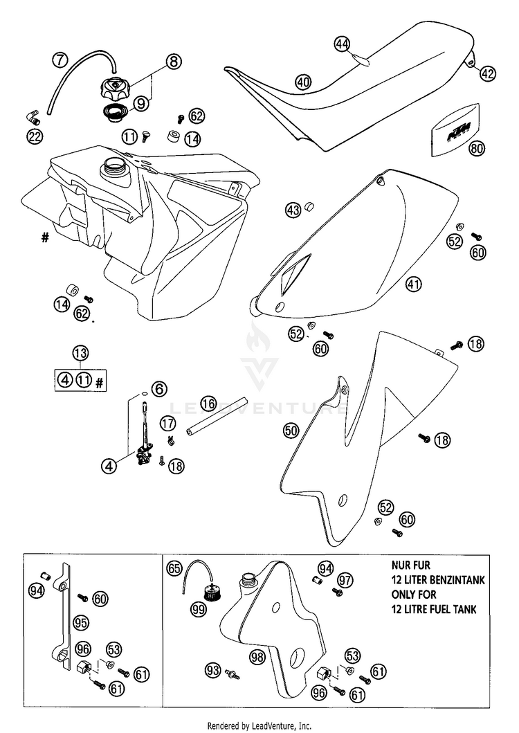Tank, Seat, Covers Exc 200 EXC Chassis - 2002 Schematic