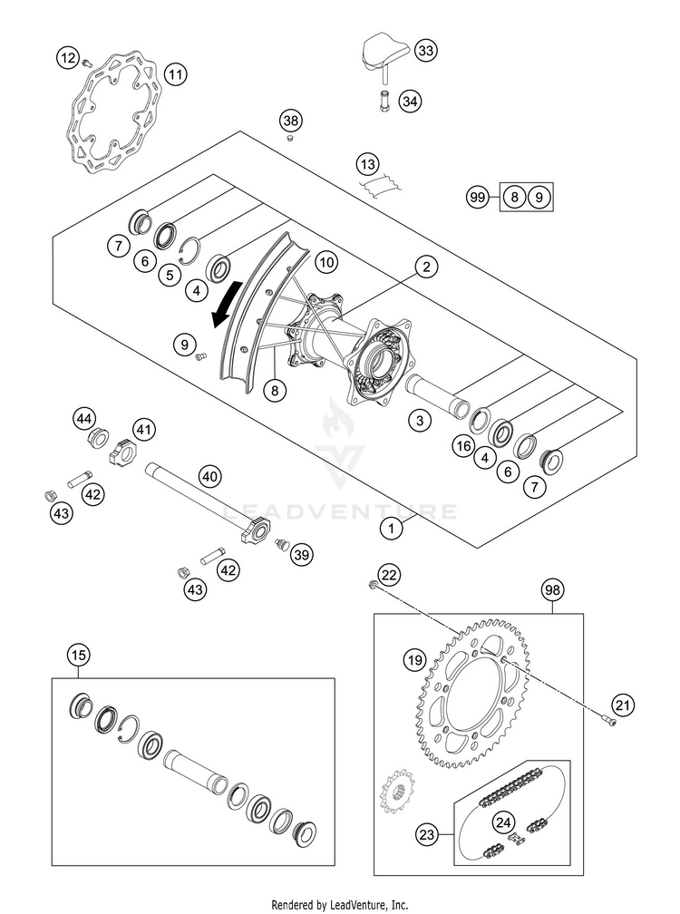 Rear Wheel 250 XC TPI CHASSIS - 2020 Schematic