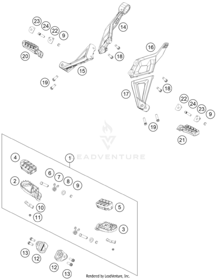 Footpegs 1290 SUPER ADVENTURE S, grey CHASSIS - 2023 Schematic