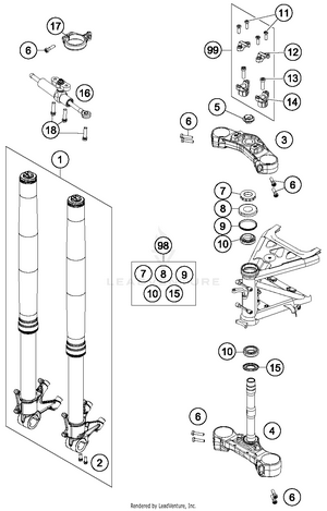 Front Fork, Triple Clamp Schematic