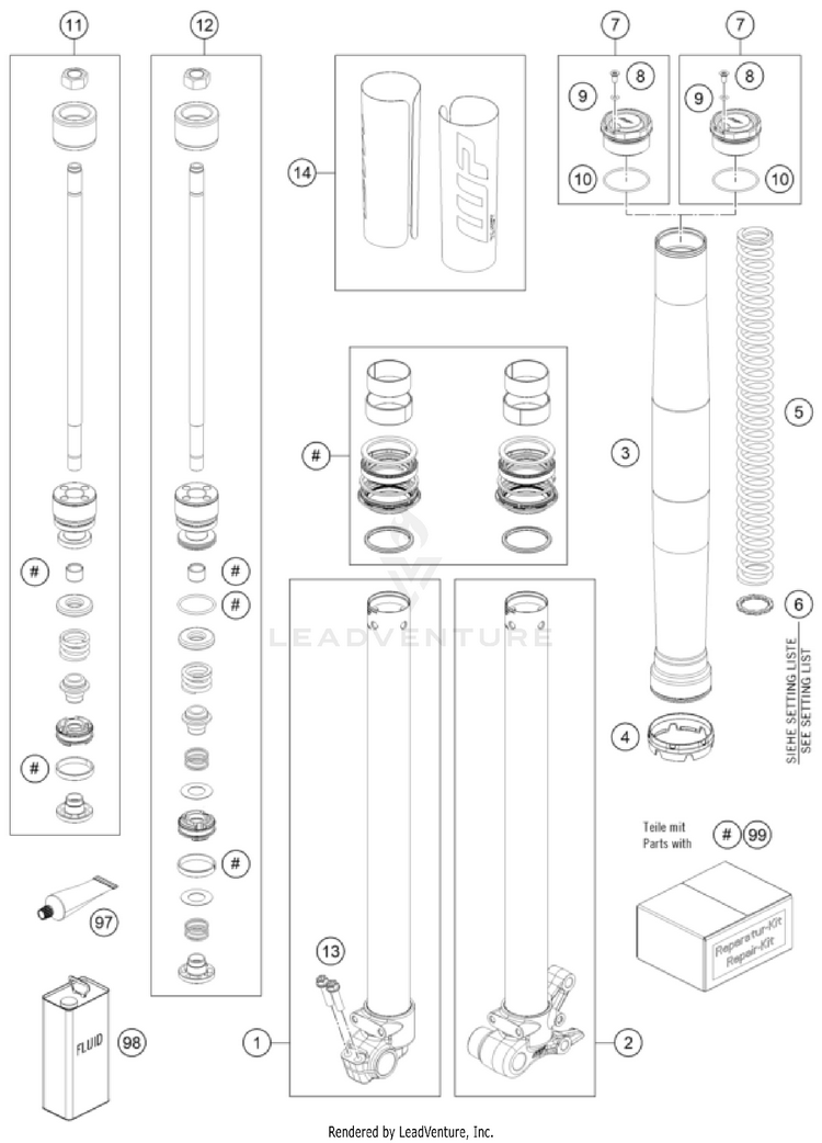 Front Fork Disassembled Schematic