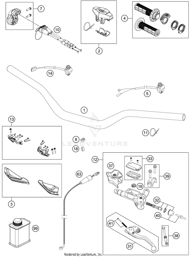 Handlebar, Controls 150 XC-W TPI CHASSIS - 2020 Schematic